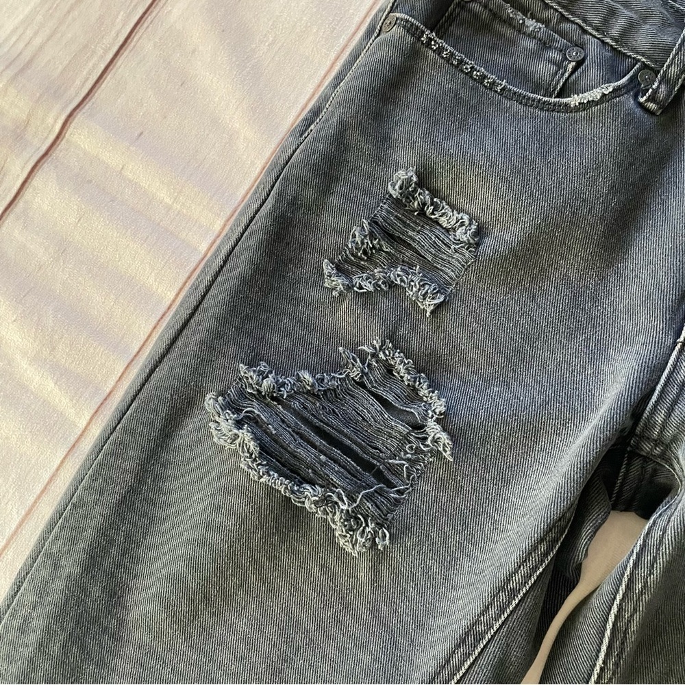Denim Colab Boyfriend Jeans Women’s 8 Black Stonewashed Goth Grunge Distressed - Picture 6 of 16